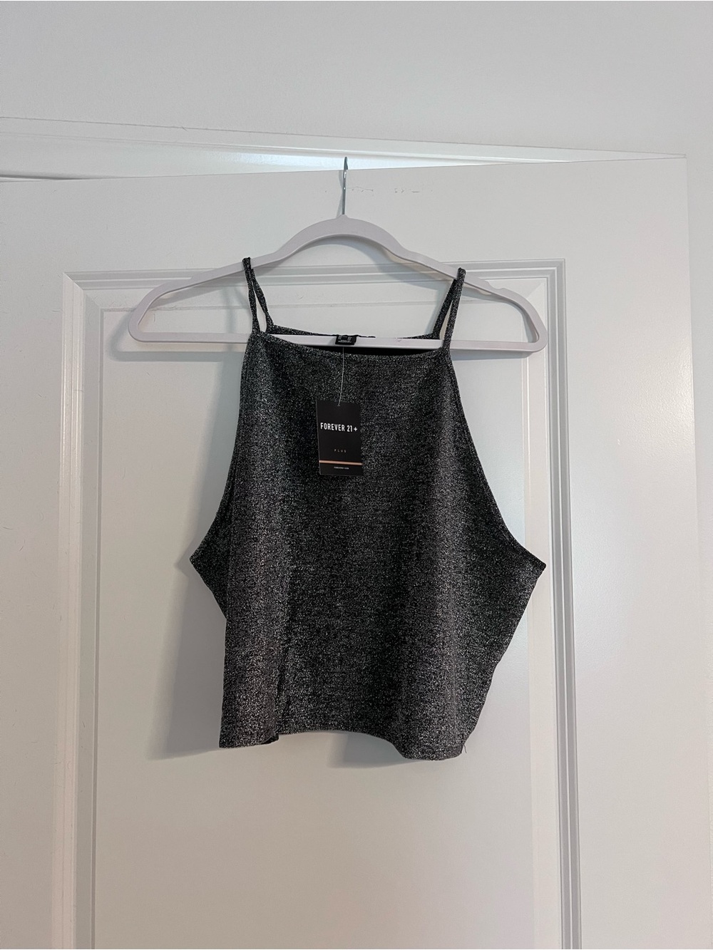 Forever 21 Metallic Charcoal High-Neck Cropped Cami